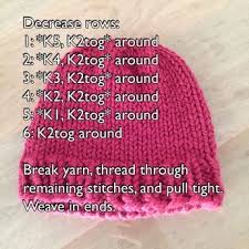 If you worked a hemmed brim, fold the bottom edge up inside the hat along the purled turning round. Decrease Rows 1 K5 K2tog Around 2 K4 K2tog Around 3 K3 K2tog Around 4 K2 K2tog Around 5 Knitted Hats Knitting Patterns Free Hats Easy Knit Hat