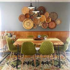 Remember The Basket Wall From My Old Kitchen My Rug From My Old Living Area And My Chairs From Boho Dining Room Dining Room Wall Color Dining Room Wall Decor