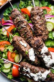 Beef Kofta Kababs With Tzatziki The Modern Proper Recipe Grilled Kabob Recipes Beef Kofta Recipe Grilling Recipes