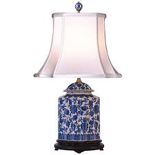 Blue And White Floral Scalloped Porcelain Tea Jar Table Lamp G7078 Lamps Plus Jar Table Lamp Lamp Oriental Lamp
