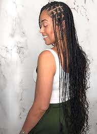 Patterned Narrow Long Knotless Box Braid Short Box Braids Box Braids Hairstyles Box Braids Styling
