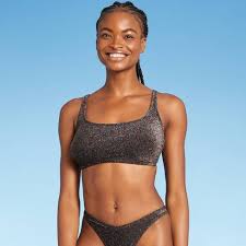 Juniors Metallic Bralette Bikini Top Xhilaration Black D Dd Cup Target