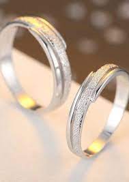 Matching Couple Promise Rings With Hammered Center Polished Edges Sterling Silver Wedding Ring Band With Grooves Cincin Perkawinan Cincin Tunangan Liontin