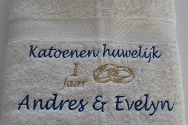Katoenen Huwelijk Cadeau 1 Jaar Getrouwd Huwelijkscadeau Borduur Kado