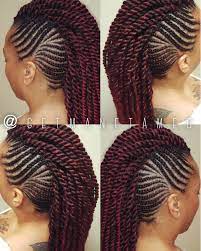 This braided mohawk is so epic. 51 Mohawk Braids Ideas Braided Mohawk Hairstyles Braided Hairstyles African Braids Hairstyles