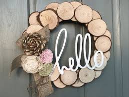 Rustic Spring Wood Slice Wreath Wood Flowers Burlap Hello Easter Wreath Handmademadetoorder Easter Wreath Diy Wood Slice Crafts Diy Wood Wreath