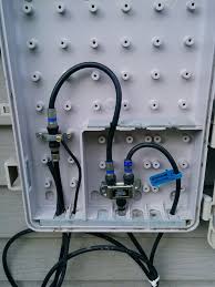 Find the bundle of cords, and plug in one of the loose cords into an output plug. How Do I Properly Feed Coax Through An Outside Wall Home Improvement Stack Exchange