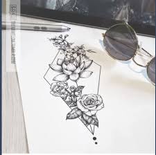 Geometric Floral Tattoo Drawing Tattoos Gorgeous Tattoos Thigh Tattoo