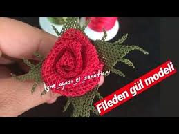 Red Rose Fileden Gul Yapilisi Hic Bir Yerde Yok Farkli Gul Modelleri Needlelace Handmade Youtube Guller Oya Ornekleri Cicek