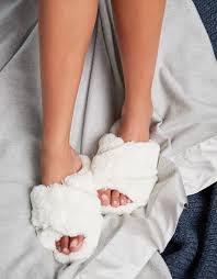 Faux Fur Cross Front Slider Slippers Slippers Socks The White Company Us White Company Slippers Slippers Faux Fur Slippers