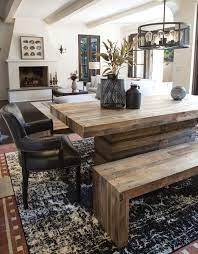 Shows like hgtv's fixer upper the size and dimensions of this table make it easy for you to pair your own chair style and seating needs. Tahoe Dining Table With Bench Kent Dining Side Chairs This Handsome Table And Benches Made Of Dining Room Decor Rustic Rustic Dining Room Side Chairs Dining