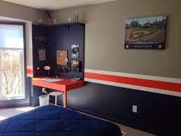 Desk And Wall With Canvas Print Of Comerica Park Boys Bedroom Wall Color Boy Room Paint Orange Boys Rooms
