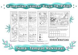 Dalam contoh ini tema paud semester 1 terdiri dari 4 tema yaitu diriku keluargaku lingkungan dan binatang. Lembar Kerja Anak Tk Paud Tema Tempat Rekreasi Free Download