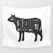 Vegetarian Vegan Cow No Meat Cut Chart Diagram Wall Tapestry