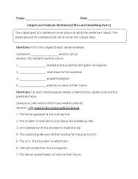 Subject And Predicate Worksheet Fill In And Underlining Subject And Predicate Worksheets Subject And Predicate Predicates