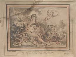 PAIRE GRAVURES DEMARTEAU BOUCHER 1 ER PEINTRE DU ROY VENUS COURONNEE A4283 