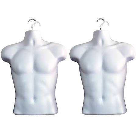 White Male Mannequin Hollow Back Body Torso Dress Form & Hanging Hook, –  DisplayTown
