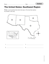 All fifty states are displayed, and the student's task is to name the capitals. Quiz Southwest United States Printable 3rd 8th Grade Teachervision
