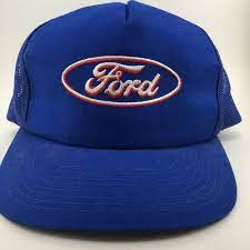 Vintage Ford Blue Mesh Trucker Hat Cap Snap Back Embroidered Oval Logo Made Usa Ford Cap Mesh Trucker Hat Vintage Trucker Hats Mens Trucker Hat