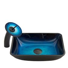 One of the easiest ways to bring a clean, crisp look to your bathroom vanity area is by incorporating a glass vessel sink. Vigo Rectangular Turquoise Water Glass Vessel Bathroom Sink And Waterfall Faucet Set
