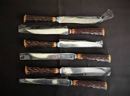 6 Faux Horn Bakelite Steak Knives Look Like Deer Antlers From Glo Hill Stainless Steel Made In Canada Steak Knives Faux Vintage Dishes