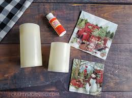 Diy Christmas Napkin Decoupage Candles Crafty Morning