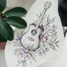 27 Ideas Flowers Art Tattoo Colour Line Art Tattoos Guitar Tattoo Color Tattoo