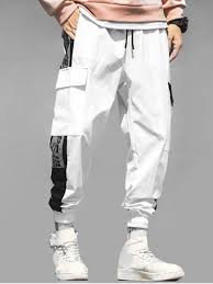 Letter Print Contrast Cargo Jogger Pants Black Light Gray White Jogger Pants Fashion Pants Mens Outfits