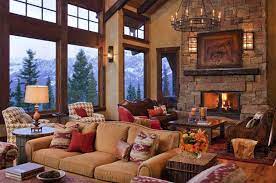 But in our opinion, it's those little modern touches—like open shelving and concrete flooring—that really elevate this kitchen, bringing it back to the present day. Cozy Mountain Hideaway With Charming Modern Rustic Style In Montana Rustic Fireplaces Rustic House Mountain Home Exterior