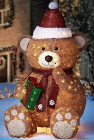 Fuzzy Christmas Teddy Bear Yard Ornament Figurine Decor Christmas Teddy Bear Yard Ornaments Bear Decor