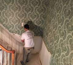 I am trying to figure out the proper order to finish a room where the top halves of the walls are to painted, the bottom halves are to be wallpapered and the two are seperated by a chair rail. Stairwell Wallpaper Removal Monk S Home Improvements In Nj