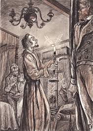 Full-page chromolithograph: Franklin Blake sleepwalking (uncaptioned) in  "The Moonstone" (1946)