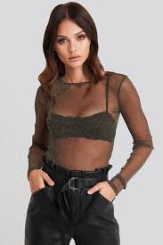 Shipped with usps first class. Long Sleeve Glitter Mesh Top Green Na Kd Com
