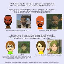 21:40 reyson 60 791 просмотр. Hi Mii Expert Here Turns Out The Npcs In Tloz Botw Use An Advanced Version Of The Mii Format Details In Replies Botw