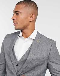 Farah gray plain slim fit suit jacket