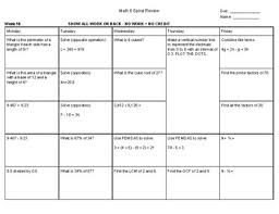 Sixth grade spiraling review fifth six weeks answer keys (pp. 6th Grade Math Spiral Review Semester 2 Weeks 9 16 Answer Key Included