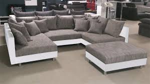 Wohnlandschaft Claudia Xxl Mit Hocker Weiß Graubeige