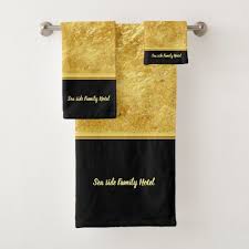 Black And Gold Bathroom Towel Set Personalize Romantic Modern Gold Foil With Black Bath Towel Set Zazzle Com Modern Bath Towels Towel Set Black And Gold Bathroom