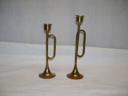 Vintage French Horn Brass Taper Candle Holders Holiday Christmas Candles 8 7 For Sale Online
