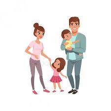 Familia Pareja Con Dos Hijos Los Padres Con Su Pequeno Hijo Y Su Hija Vector Ilustracion