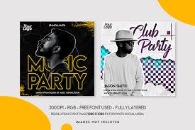 Download 10 Music Festival Instagram Post Template Set In Social Media Templates On Yellow Images Creative Store