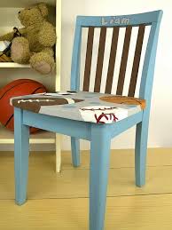 Little Boy S Sports Themed Chair Project By Decoart Painted Kids Chairs Kids Wooden Chair Boys Chairs