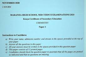 Maranda Pre Mock Chemistry Form 4 Paper 1 2020 Past Paper Muthurwa Com Chemistry Paper Marking Scheme High School Chemistry