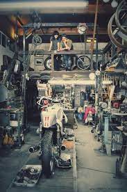Garage Full Of Love Me Her And Bike Motorcycle Workshop Cafe Racer Motorcycle Garage