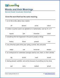 grade 2 vocabulary worksheet words and their meanings vocabulary worksheets 2nd grade worksheets vocabulary