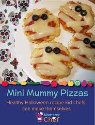 If you're hungry, grab your apron and get cooking! Nomster Chef Halloween Recipe For Kids Mini Mummy Pizzas Fun Food Recipes For Kids To Make For Healthy Eating