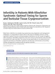 Pdf Infertility In Patients With Klinefelter Syndrome Optimal Timing For Sperm And Testicular Tissue Cryopreservation