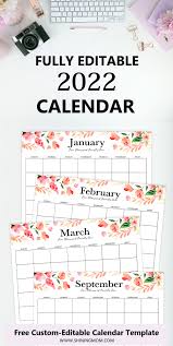 free fully editable 2022 calendar template in word