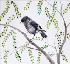 The forehead is black, as are the wings which also have white markings. Nz Black Robin Phong Trinh Watercolor Paintings Prints Animals Birds Fish Birds Robins Artpal
