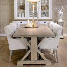 These rustic dining chairs are not just ideal for dinner tables but can be set up anywhere without hampering their unique look. Hoxton Rustic Oak Trestle Dining Table Farmhouse Dining Room Table Rustic Dining Room Table Rustic Dining Room